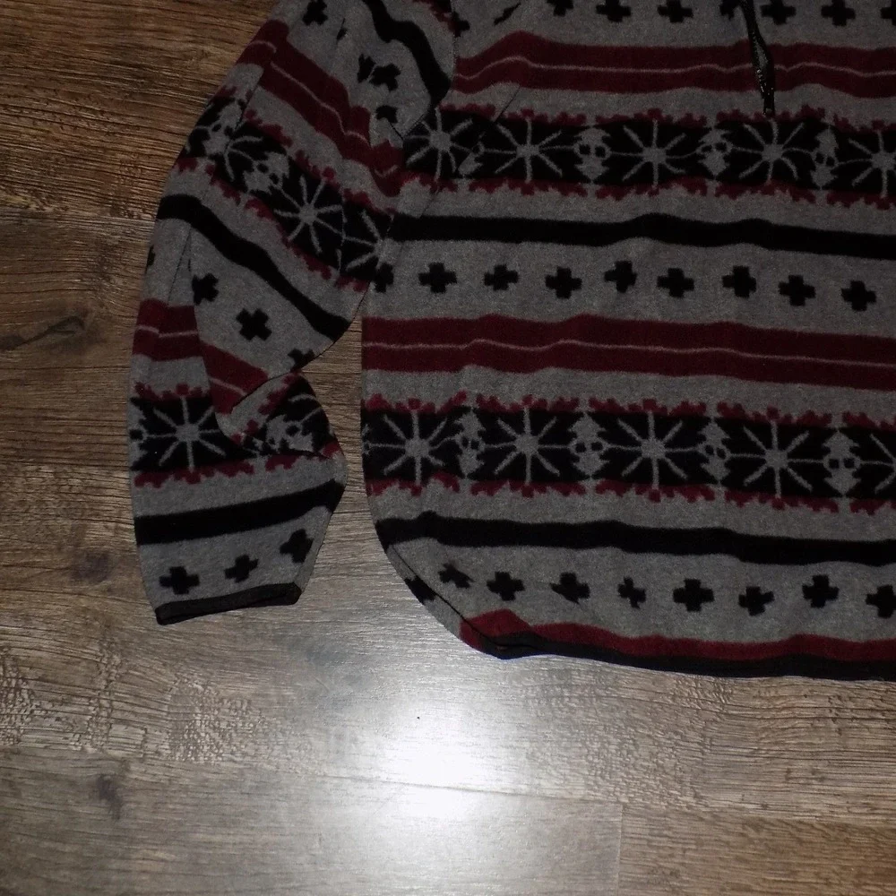 Nautica Fleece Quarter Zip Mens XL Grey Red Black Good Fair Isle Pullover
